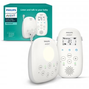 promo Philips Avent DECT - Écoute-bébé audio avec veilleuse et berceuses, conversation bidirectionnelle, portée de 330m, autonomie de 18h, connexion sécurisée, capteur de température, son clair, SCD713/26