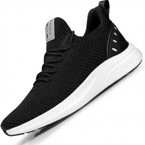 promo Feethit Homme Chaussures de Sport Respirant Légère de la Mode de Marche Fitness Tennis Outdoor Gym Sneakers Noir Blanche 44