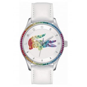 promo Lacoste Montre Analogique à Quartz pour Femme avec Bracelet en Cuir Argent et Blanc/Multicolor - 2000822