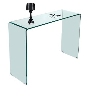 promo Dmora Console en verre trempé transparent, 100 x 75 x 33 cm.