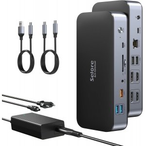 promo Docking Station DisplayLink Station d'accueil USB C Dual Monitor pour MacBook M1/M2, 15 en 1 Dock USB C 2 HDMI 2 Displayport, 2.5G Ethernet, PD 120W, USB C 3.1, USB 3.1/3.0/2.0, SD/Micro SD, Audio