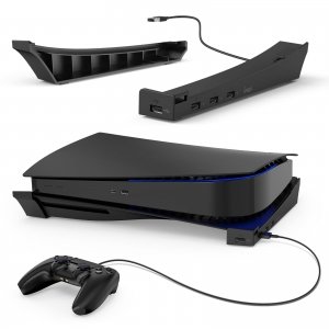 promo MENEEA Support Horizontal pour Console PS5 avec Hub USB à 4 Ports, Upgraded Accessory Base Mount pour Playstation 5 Disc & Digital Editions, Extension 3 Ports de Charge & 1 Port de Données USB 2.1