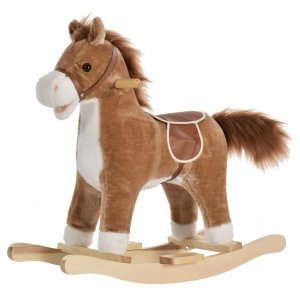 promo HOMCOM Cheval à Bascule Selle Grand Confort Peluche Courte Douce Bois peuplier Brun dim. 65L x 32,5l x 61H cm