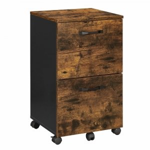 promo VASAGLE Caisson 2 Tiroirs sur Roulettes, Rangement Bureau Mobile, pour Documents, Format A4, Classeurs Suspendus, Style Industriel, Marron Rustique et Noir OFC040B01