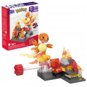 promo MEGA Pokémon Danse Flammes de Salamèche Jouet de Construction avec Figurine articulée de 81 pièces, 1 Personnage à Construire et Mouvement de Rotation, pour Enfants, HTH86