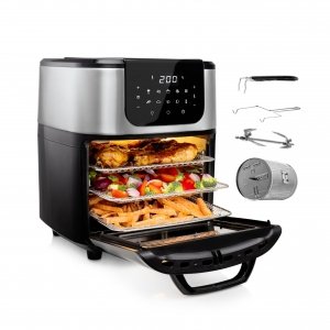 promo Princess Mini-four et friteuse Deluxe - 11 L - 1800 W - Écran tactile numérique - 10 programmes préconfigurés - Panier, rôtissoire, 3 grilles Inclus - Acier inoxydable - 182075