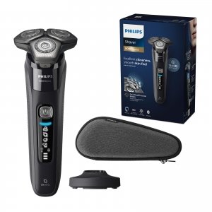 promo Philips Série 8000 Rasoir électrique Wet & Dry avec technologie SkinIQ noir, tondeuse rétractable, socle de charge, coffret de voyage, brossette de nettoyage (modèle S8696/35)