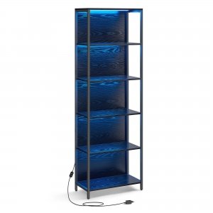 promo VASAGLE Bibliothèque LED à 6 Niveaux, Étagère à Lumière Réglable, Meuble de Rangement avec Cadre en Acier, 30,3 x 60 x 178,6 cm, pour Salon, Chambre, Bureau, Noir Boisé LLS120B57