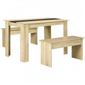 promo HOMCOM Ensemble Table à Manger rectangulaire 3 pièces avec 2 bancs encastrables pour 4 Personnes Style Contemporain en Bois