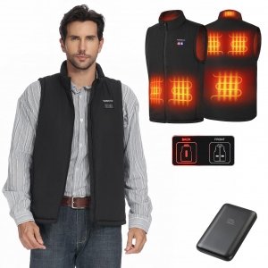 promo KEMIMOTO Gilet chauffant pour homme et femme avec batterie de 9600 mAh, 6 zones de chauffage et protection contre la surchauffe, gilet chauffant avec USB, idéal pour la moto, la randonnée, le camping,