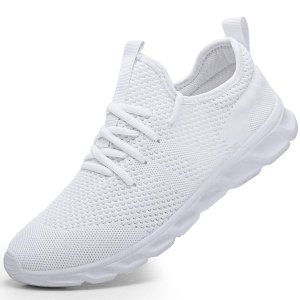 promo Homme Running Sport Chaussure Detente Fitness Sneakers Mesh Gym Outdoor Trail Elastique Tennis Training Jogging Walking Baskets Athlétique Chosure Blanc 40 EU