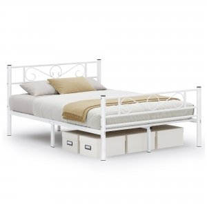 promo VASAGLE Lit 2 Personnes, Lit Double, Lit 2 Places, en Métal, Convient pour Matelas de 140 x 190 cm, Montage Facile, pour Petits Espaces, Chambre d’Amis, Chambre Ado, Blanc RMB063W01