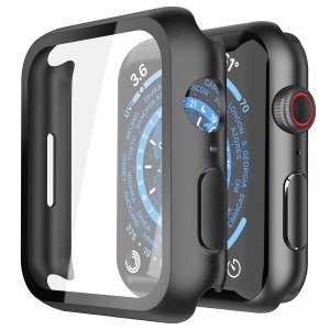 promo Recata 2 Pièces Noir PC Coque Compatible avec Apple Watch Series 9 (2023) Serie 8 Serie 7 45mm avec Protection ecran en Verre Trempé, HD Clair Ultra Mince Anti-Choc Protection iWatch