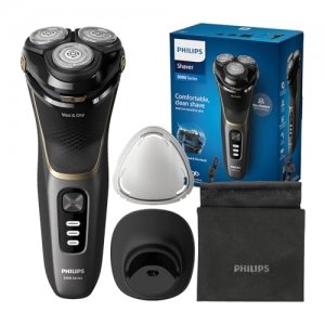 promo Philips Electric Shaver Series 3000 - rasoir électrique Wet & Dry pour hommes avec technologie SkinProtect, Noir, tondeuse rétractable, socle de recharge, housse de voyage (modèle S3342/13)