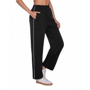 promo Jahetuul Jogging Femme Coton Pantalon Sport Femme Décontracté à Rayures Survetement Femme avec Poche Taille Elastique Pantalon Jogging Sportswear Respirant pour Running Fitness Training