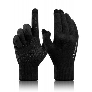 promo Gants Homme, Gants Femme Hiver, Épaissir Version Anti Froid Laine Chaud, Gants Tactiles Homme Doublure Chauffants, Sport de Conduite Running, Sous Gants Femme Tactile Smartphone Thermique - Noir L