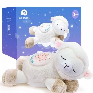 promo Dreamegg 3-en-1 Jouet Peluche Musical Mouton pour Bébé Sommeil, Veilleuse Bruit Blanc Bebe 7 Sons Apaisants, Projecteur Starlight avec 3 Modèles de Projecteurs Interchangeables, Cadeau Naissance