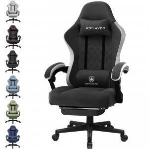 promo GTPLAYER Chaise Gaming Bureau Ergonomique Fauteuil Gaming Leathaire, accoudoir inclinable, avec Repose-Pieds Noir