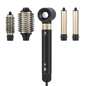 promo webeauty [5 en 1] Sèche Cheveux & Hairstyler, 110,000 TR/MIN, 20M/S, 200 Millions d'ions Négatifs Sèche Cheveux Professionnel Avec Brosse Soufflante et Air Boucleur Cheveux,Noir