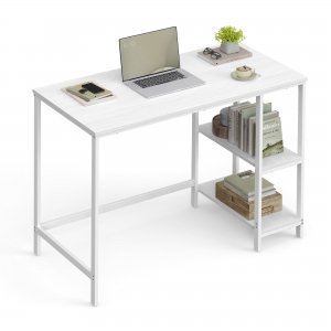 promo VASAGLE Bureau avec Rangement, Table d’Ordinateur, avec 2 Étagères Réversibles, Poste de Travail, pour Télétravail, Salon, Cadre en Acier, Style Moderne, Blanc Érable LWD046W01