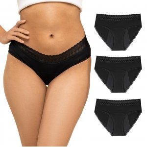 promo Lot 3 Culottes Menstruelles Noires en Coton Bio - XL - Protection Hygiénique Absorbante Lavable - sous Vetement Écologique 4 Couches Anti-Fuite pour Regle