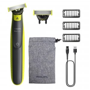 promo Philips OneBlade 360 Authentique Tondeuse et rasoir à barbe électrique, 2x 360 lames, 3x peignes à barbe (1,3,5mm), QP2724/31