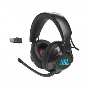 promo JBL Quantum 610 Casque gaming supra-auriculaire – Sans fil 2,4 GHz et jack 3,5 mm – Avec Microphone Boom relevable et son QuantumSurround – Noir