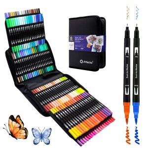 promo Artecho Feutre Coloriage Adulte, 120 Couleurs Double Pointe Feutre Aquarelle pour Dessin, Mandalas, Manga, Doodling et Calligraphie, Brush Pen pour Débutants et Artistes