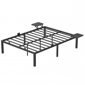 promo VASAGLE Lit Double, Lit 2 Personnes, Cadre de Lit en Métal avec Étagères de Rangement, Lit Adolescent, Adapté pour Matelas 140 x 190 cm, Montage Facile, Noir Classique RMB093B01