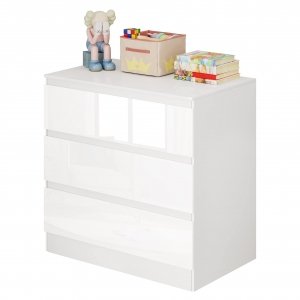 promo WOLTU Commode à 3 Tiroirs, Armoire, Commode avec Tiroirs, Commode Scandinave, Meuble de Rangement pour Chambre à Coucher, Salon, Entrée, Salle de Bains, 80 x 78 x 48 cm (Blanc + Blanc Brillant)