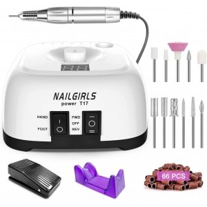 promo Lime Manucure Electrique,NAILGIRLS 11 en 1 Ponceuse Manucure Pédicure Electrique,35000RPM Vitesse Réglable Lime Électrique Ongle Gel,Intelligente Ponceuse pour Ongles Professionnelle Pédale