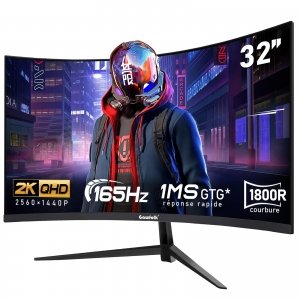 promo Gawfolk Écran PC 32 Pouces,2K QHD(2560×1440P),165Hz incurvé Gaming Moniteur, 1ms sans Lunette, 100% sRGB，178 ° Angle Vue HDMI、DisplayPort, Compatible avec Mural VESA100*100MM - Noir