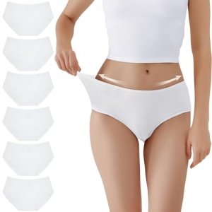 promo TUUHAW Culotte Femme Lot de 6 sous-vêtements pour en Coton Extensible Blanc-L