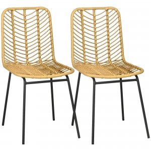 promo HOMCOM Lot de 2 chaises de Salle à Manger Design bohème en résine tressée Imitation rotin et piètement métal - 44 x 58 x 85 cm - Jaune