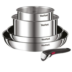 promo Tefal Ingenio Lot 2 Poêles, 2 Casseroles et Poignée amovible, Induction, Acier inoxydable, Empilable, Revêtement antiadhésif, Compatible lave-vaisselle, Garantie 5 ans, Emotion L897S504