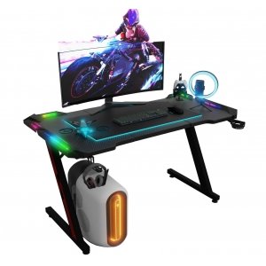 promo Devoko Bureau Gaming LED 120×60cm, Bureau Gamer LED, Bureau Informatique Ergonomique avec Lumière RGB, Tapis de Souris, Porte-gobelet et Crochet pour Casque (Noir,120×60cm)