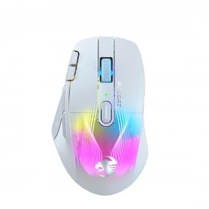 promo Roccat Kone XP Air – Souris Gaming sans-fil, Capteur Optique 19K DPI, 100h d’autonomie, Station de charge RGB, éclairage AIMO RGB, Blanc