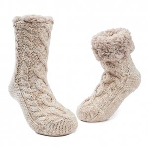 promo MaaMgic Chaussettes Chaussons Femme Antidérapantes Epaisses a la Maision Slipper Socks Fille d'Hiver Chaud Cadeau de Noël,Taille unique,Beige 2023