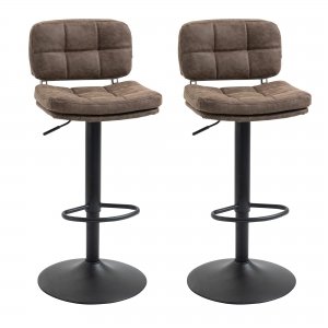 promo HOMCOM Lot de 2 tabourets de Bar Vintage capitonné - pivotant, réglable - Repose-Pied - revêtement synthétique Marron Effet Vieilli