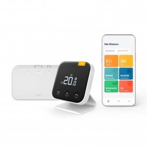 promo tado° Thermostat X connecté sans fil, kit avec thermostat d’ambiance, Bridge X et support, commande via application et enceinte connectée (Alexa, Siri, Google Assistant), pas compatible avec tado° V3+