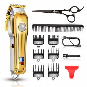 promo CIICII Tondeuse Cheveux Hommes Professionnel, Tondeuse Cheveux Professionnelle Sans Fil, Tondeuse de Coupe a Levier (12Pcs Rechargeable/USB/Ajustable/Écran LCD) pour DIY Domicile Coiffeur - Doré