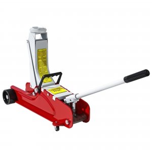 promo HOMCOM Cric hydraulique à Profil Bas en Acier Robuste, Charge maximale de 2500 kg, capacité de Levage de 8 à 38 cm, Rouge