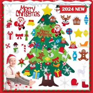 promo Feutre Arbre de Noël, Sapin de Noël en Feutrine pour Enfant, 2024 Ensemble Arbre de Noël Feutre DIY avec 33 Ornements Détachables pour Enfant Noël Décoration 3.2ft Sapin de Noël Décoration pour Murale