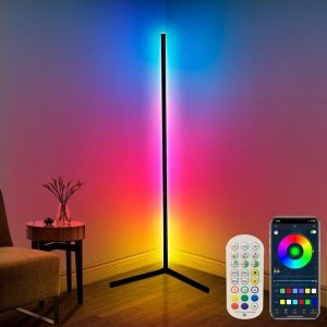 promo DeeprBling Lampadaire LED d'Angle, 165cm Lampe sur Pied RGB avec APP Contrôle et Télécommande,16 Millions Couleurs et 300 Modes, Musique Sync et Temporisation, Lampe d'Ambiance Moderne pour Salon