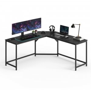 promo VASAGLE Bureau en Forme de L, Bureau Gaming, 149 x 149 x 76 cm, Bureau d’Angle, Idéal pour Étudier, Bureau d'Ordinateur, Gain d’Espace, Facile à Assembler, Noir Boisé et Noir d’Encre LWD073B56