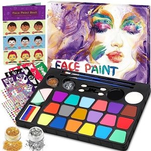 promo Gontence Palette Maquillage Enfant - 20 Couleurs kit - Peinture Visage avec 256 Strass | Paillettes | Rainbow Cake | Pochoir - Halloween Carnaval Fête Pâques