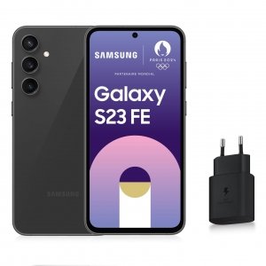 promo Samsung Galaxy S23 FE, Smartphone Android 5G avec Galaxy AI, 128 Go, Chargeur secteur rapide 25W inclus [Exclusivité Amazon], Smartphone déverrouillé, Graphite, Version FR