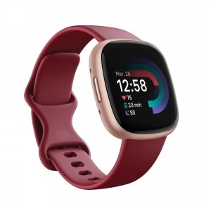 promo Google Fitbit Versa 4 Montre connectée sport avec GPS intégré et jusqu’à 6 jours d’autonomie de batterie - compatible avec Android et iOS, Rose violacé/aluminium rose cuivré