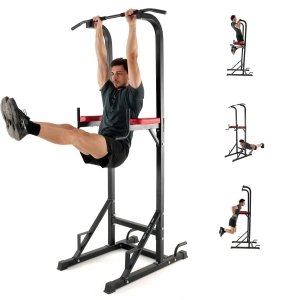 promo ISE 5in1 Chaise Romaine Power Tower Workout Dip Station Barre de Traction Station Musculation pour l'entraînement à la Maison, Chaise Romaine Musculation&Barre de Tractions Noir et Rouge