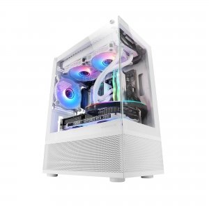 promo Mars Gaming MC-SE, Boîtier PC Micro-ATX, Face Avant Latéraux Verre Sans Cadre, Design Inférieur avec Technologie AirTech Mesh, Mini Tour Gaming Double Chambre, Support Refroidissement Liquide, Blanc